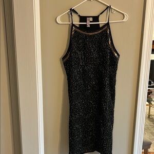 Alya Black and Silver Sequin Halter Midi Dress